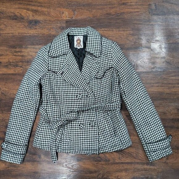 Beverly Hills Polo Club Houndstooth Belted Peacoat Jacket Women's Size Small - Picture 5 of 10